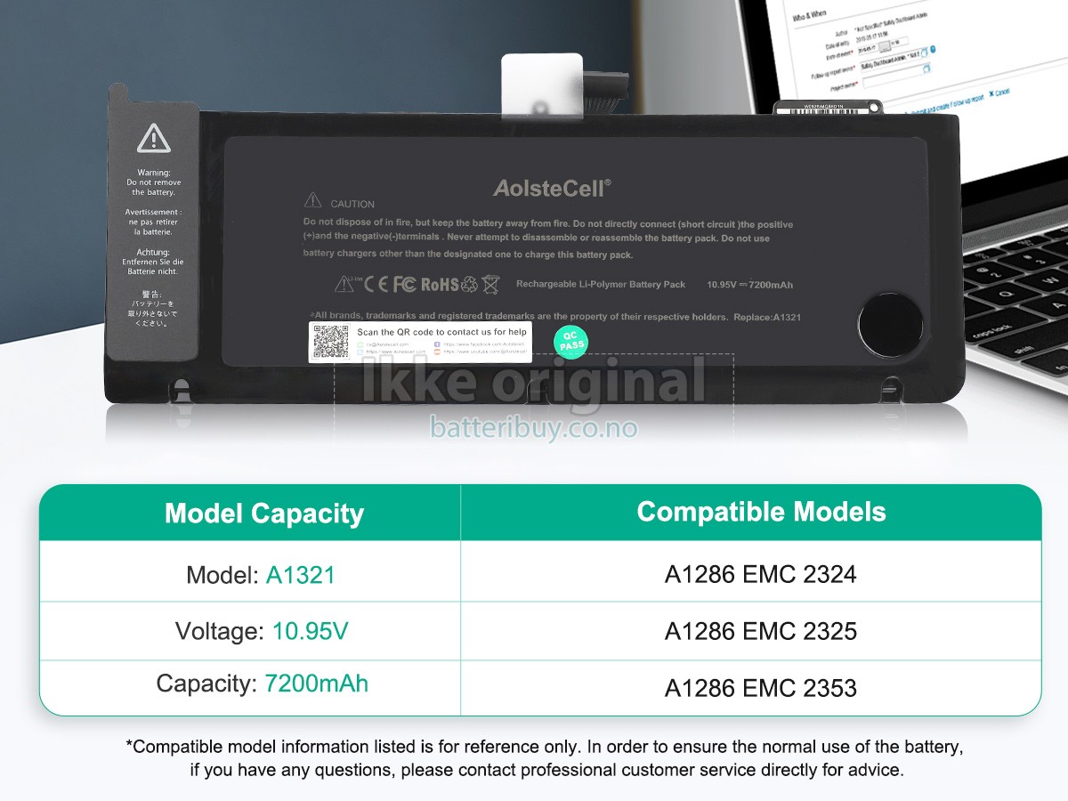 Apple MacBook Pro Core 2 DUO 2.66GHZ 15.4 inch A1286(EMC 2325*) batteri