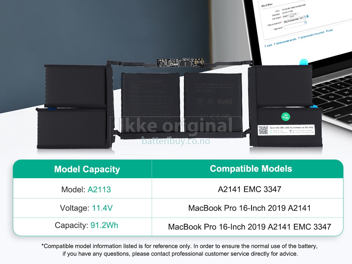 Apple MacBook Pro 16-inch Core I7 2.6GHZ 2019 batteri